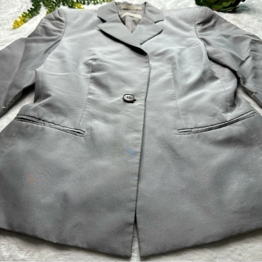 Emporio Armani Vintage Single Button Gray Silver Silk Blend Blazer Jacket Size 4